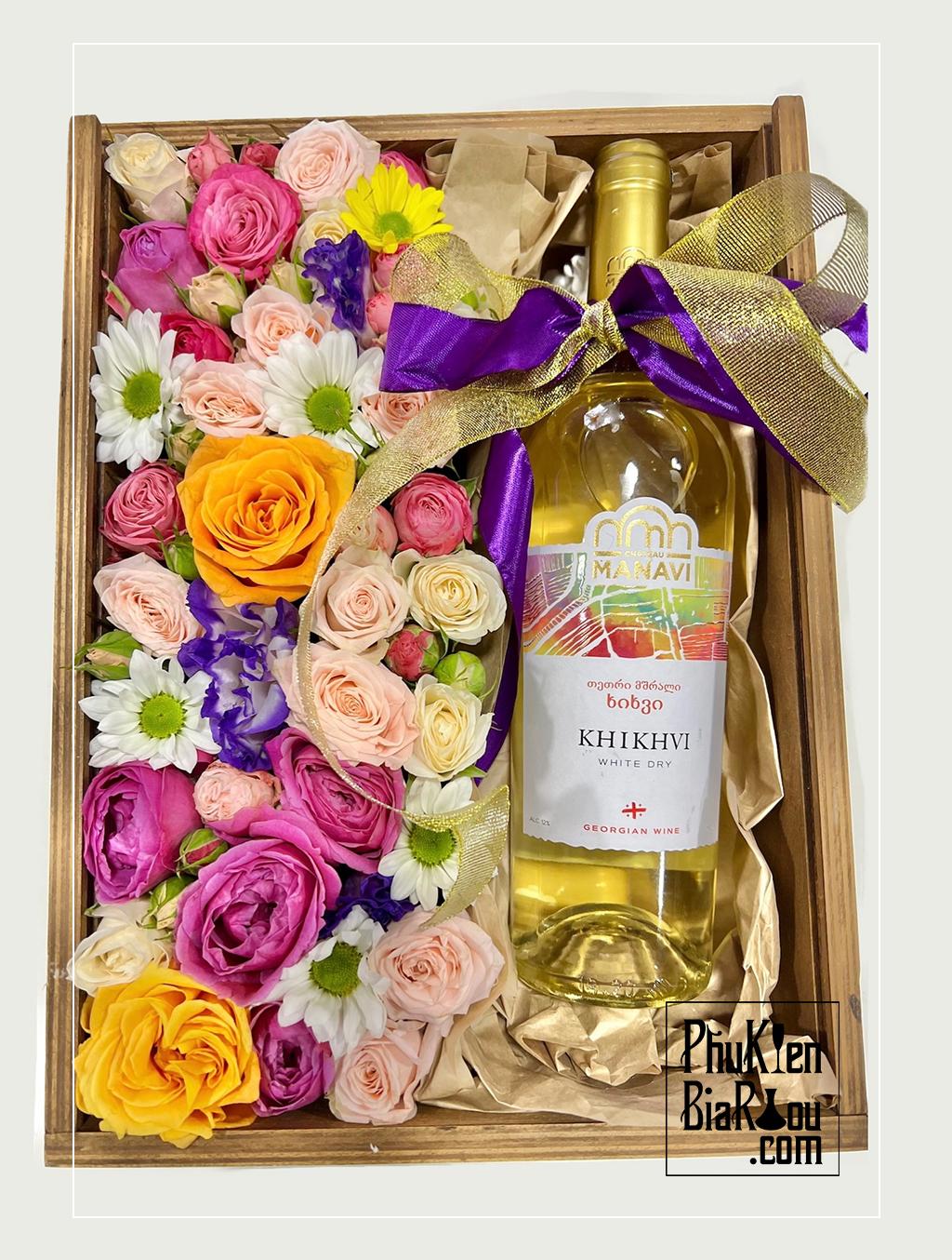 Flower Wine Gift Quà tặng rượu vang kèm hoa tươi 2