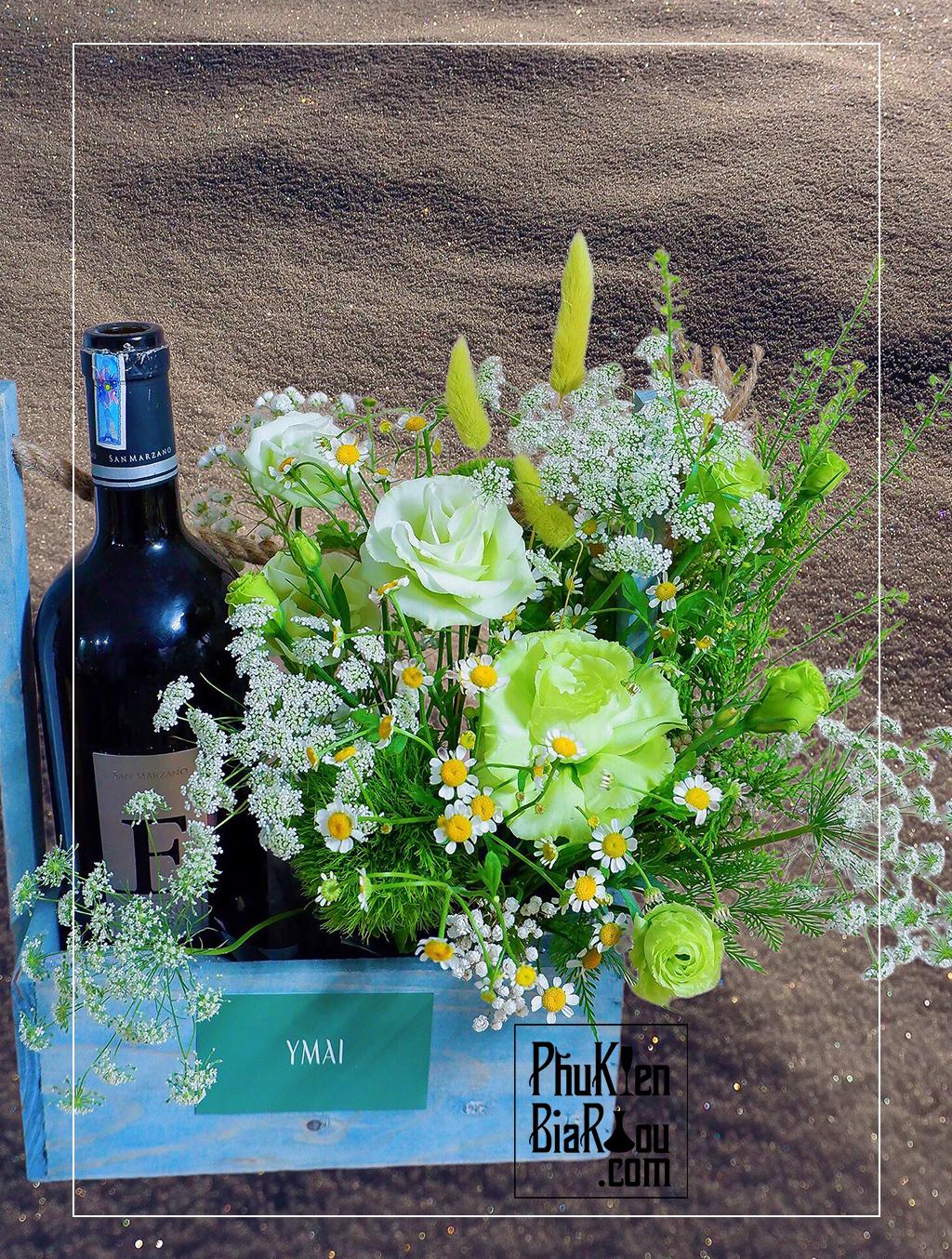 Flower Wine Gift Quà tặng rượu vang kèm hoa tươi 3