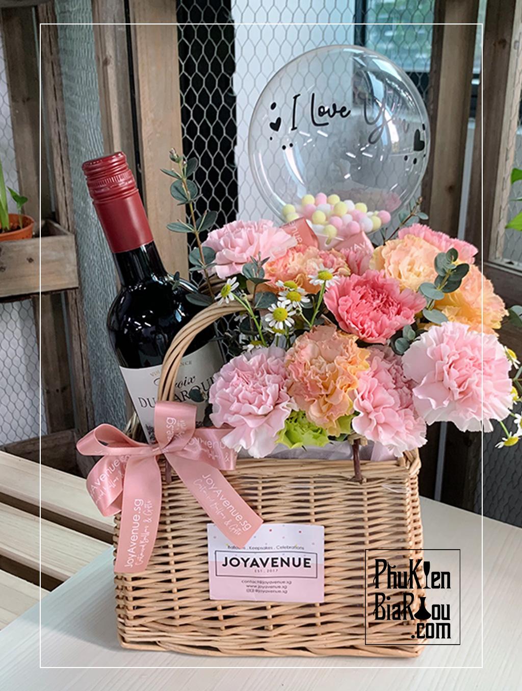 Flower Wine Gift Quà tặng rượu vang kèm hoa tươi 3