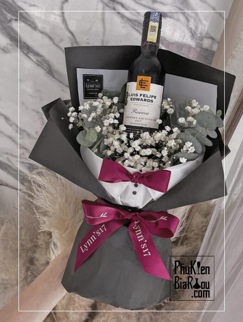 Flower Wine Gift Quà tặng rượu vang kèm hoa tươi 3