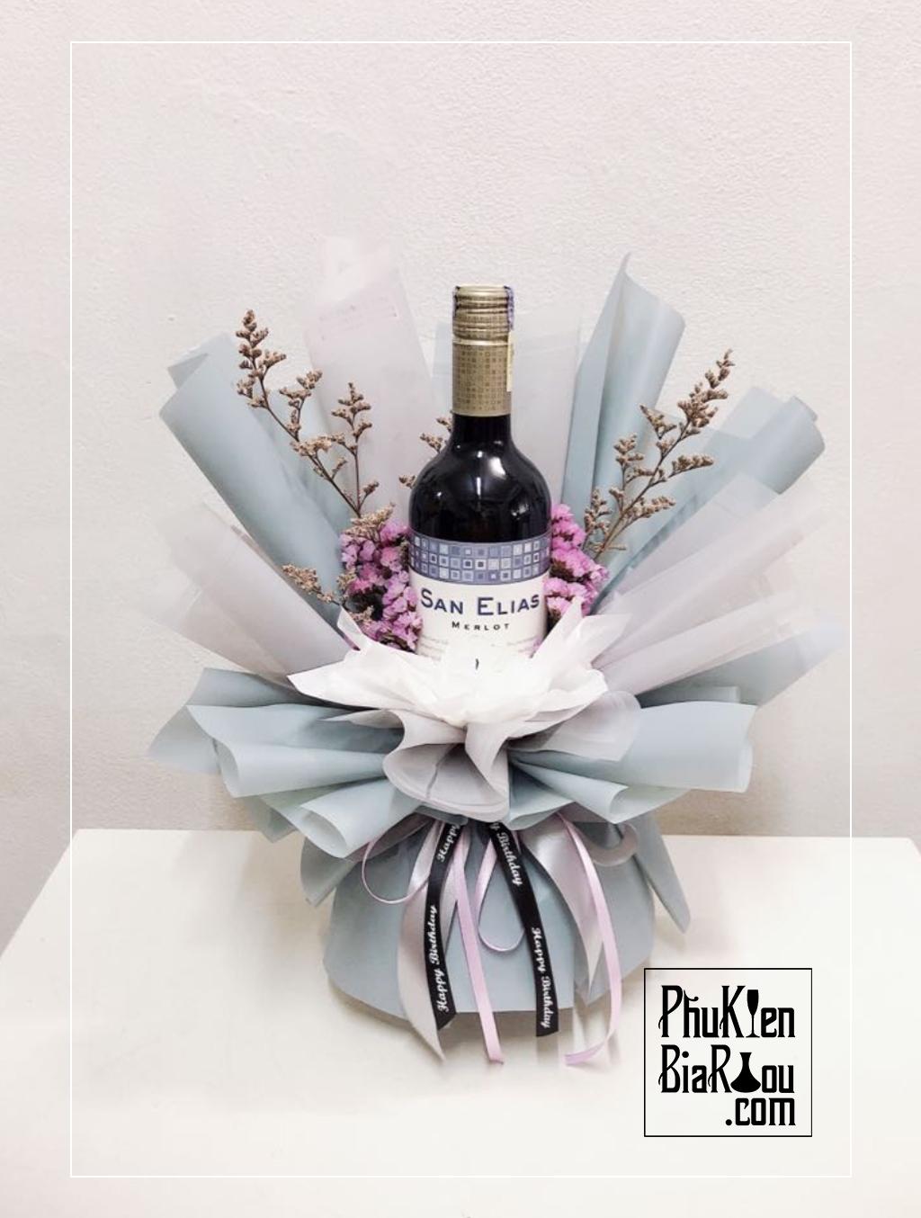 Flower Wine Gift Quà tặng rượu vang kèm hoa tươi 3