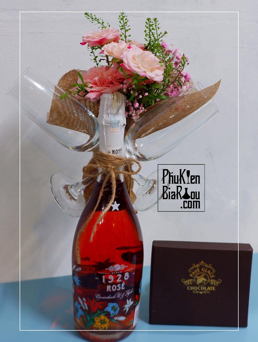 Flower Wine Gift Quà tặng rượu vang kèm hoa tươi 4