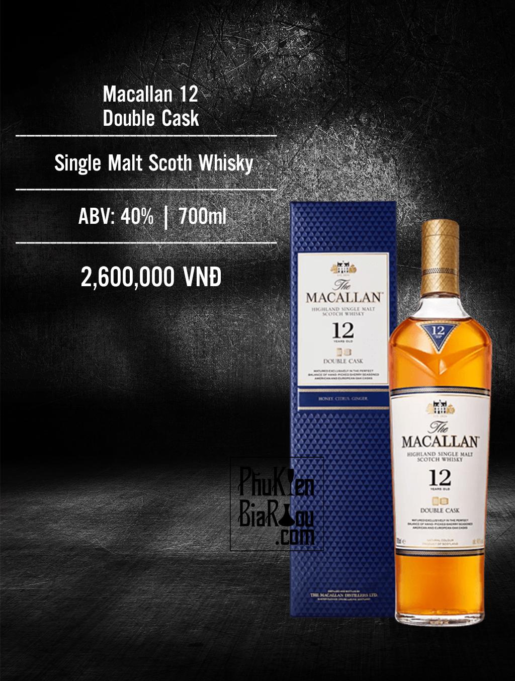 Rượu whisky Macallan 12 Double Cask (6 chai/thùng)