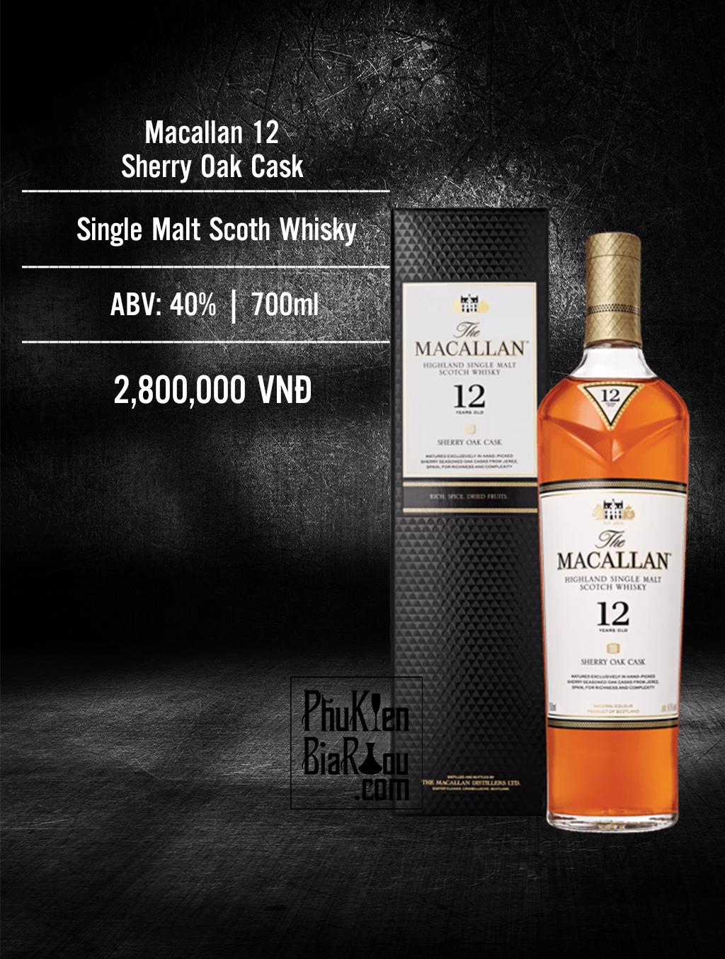 Rượu whisky Macallan 12 Sherry Oak (6 chai/thùng)