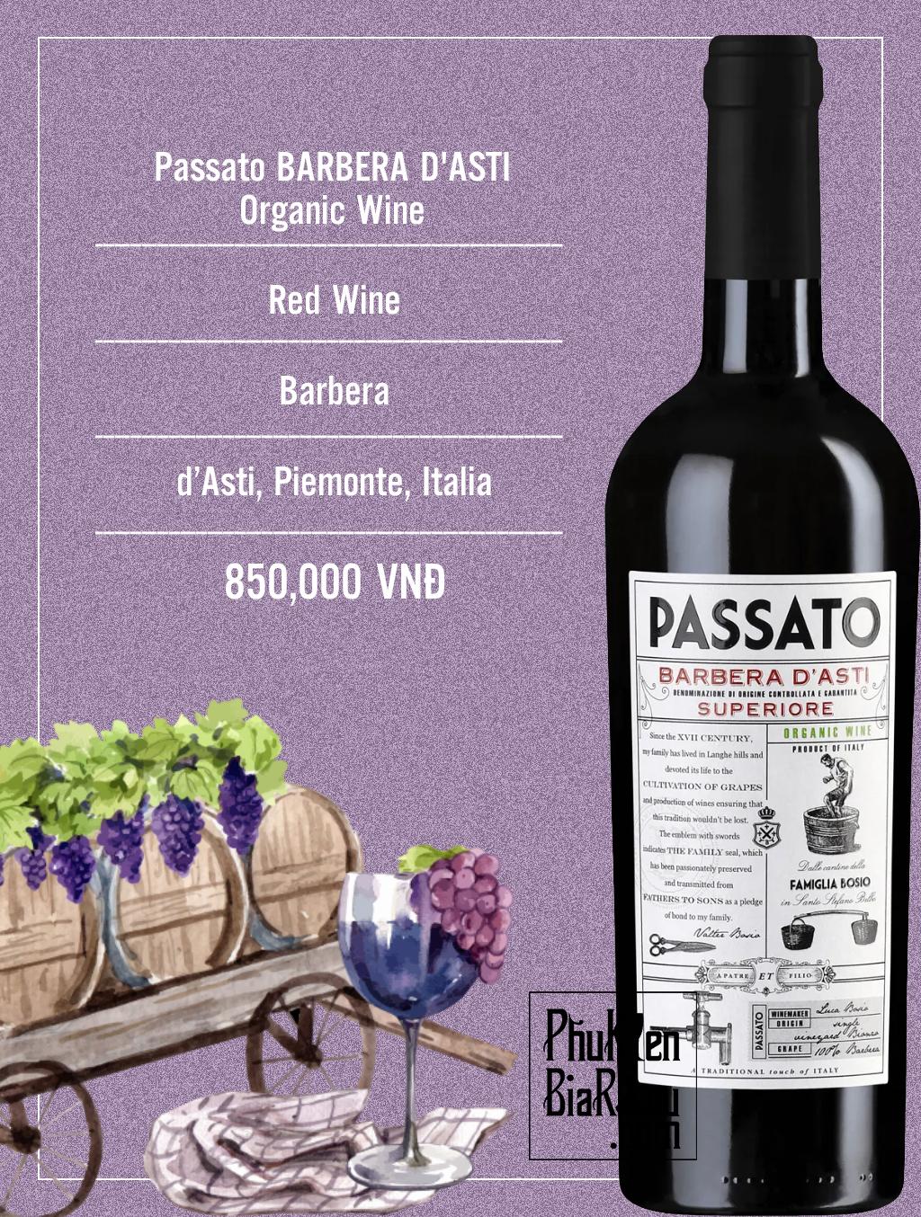 Vang đỏ Bosio Passato Barbera d’Asti Organic Wine (6 chai/thùng)