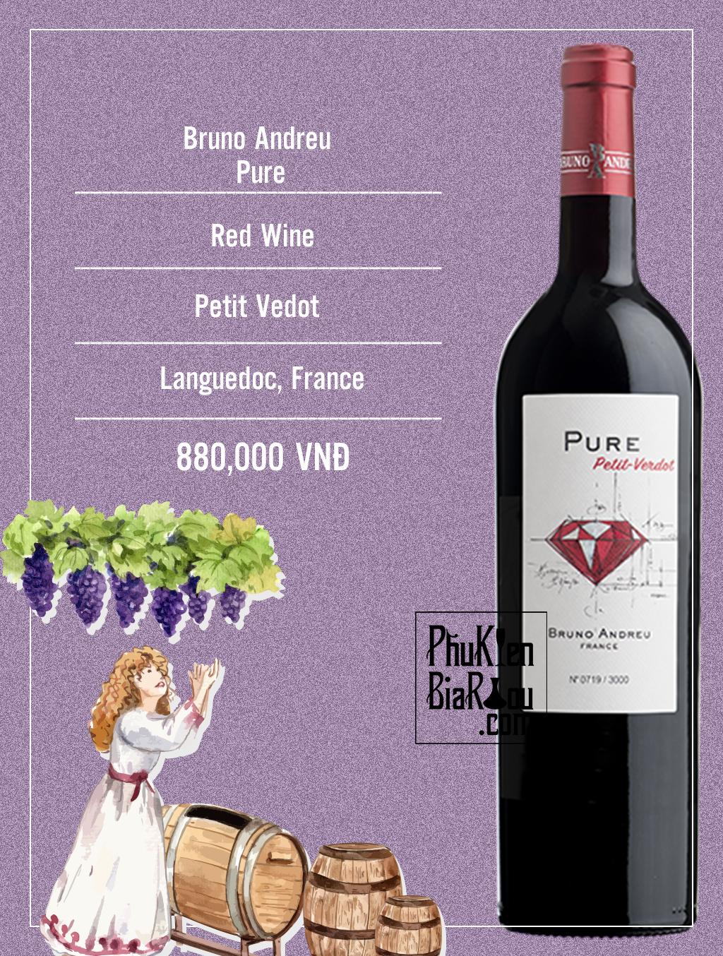 Vang đỏ Bruno Andreu Pure Petit Vedot (6 chai/thùng)