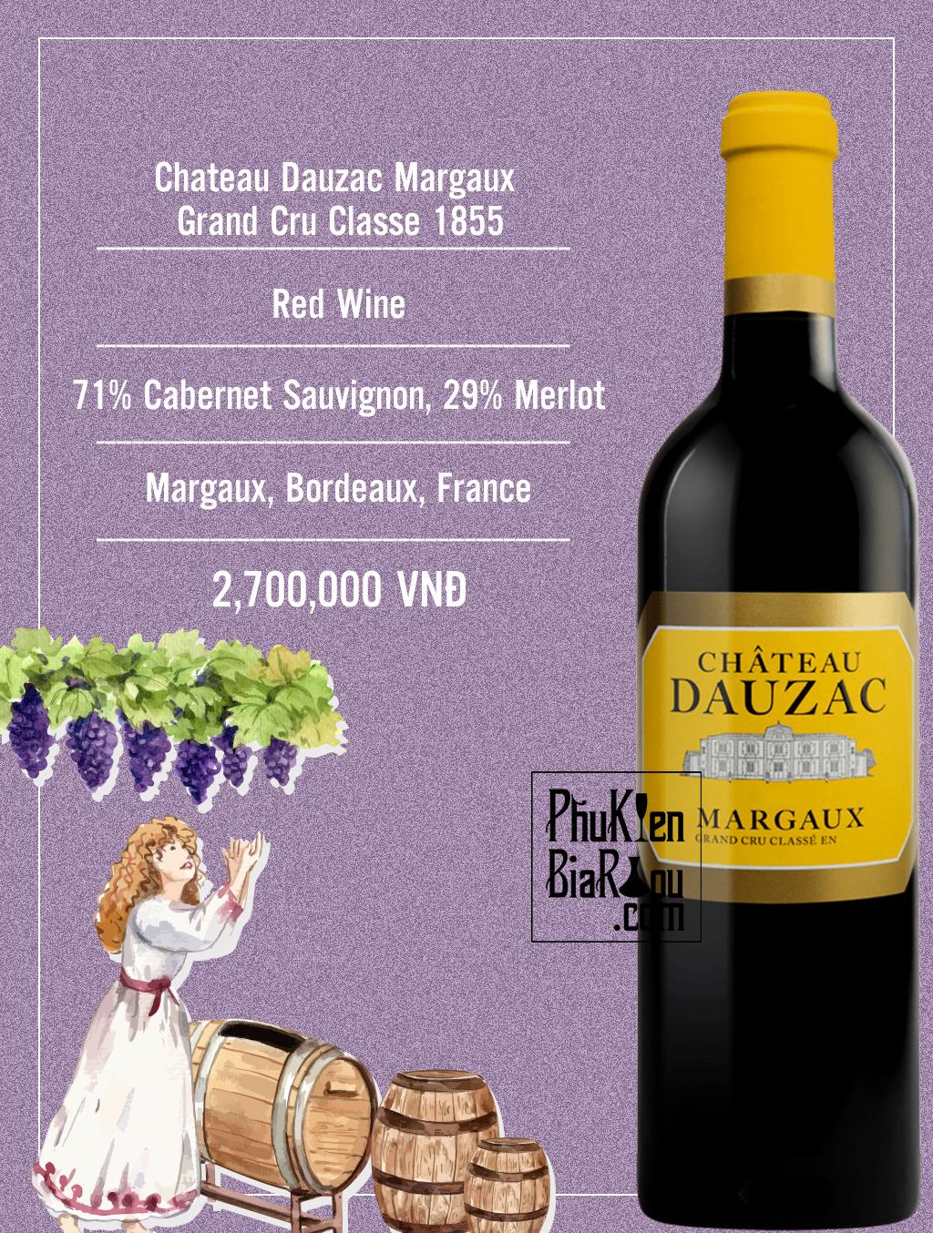 Vang đỏ Chateau Dauzac Margaux Grand Cru Classe 1855 (6 chai/thùng)