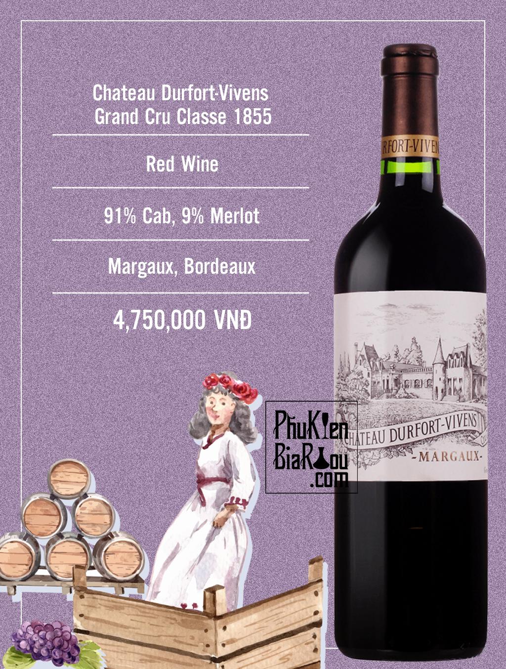 Vang đỏ Chateau Durfort-Vivens Grand Cru Classe 1855 (6 chai/thùng)