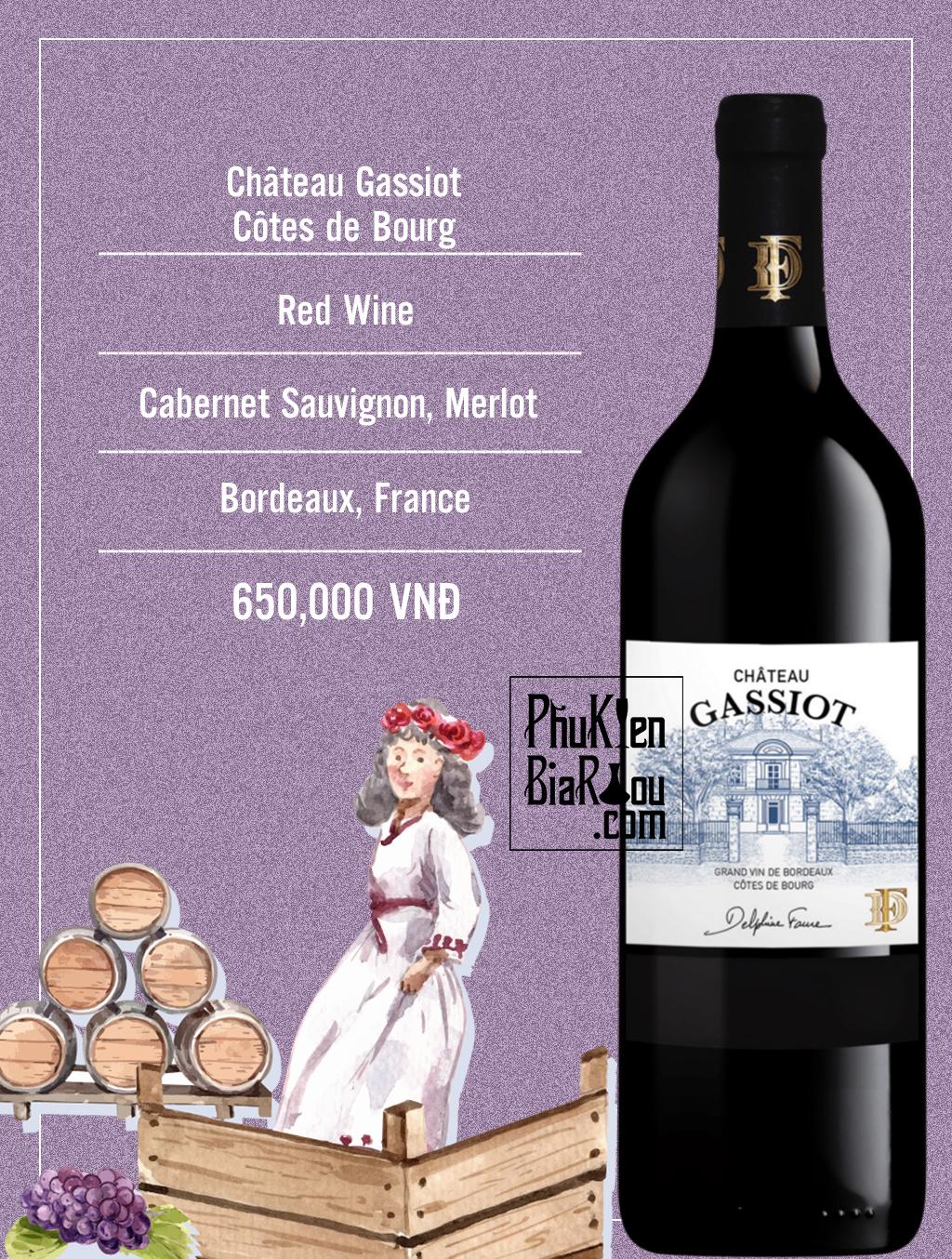 Vang đỏ Château Gassiot Côtes de Bourg (6 chai/thùng)