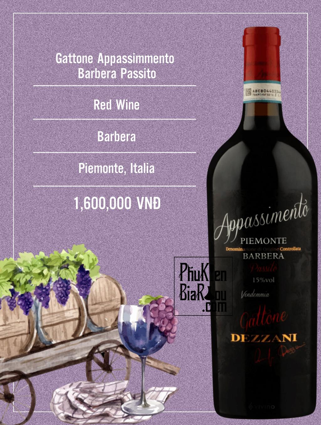 Vang đỏ Dezzani Gattone Appassimmento Barbera Passito (6 chai/thùng)