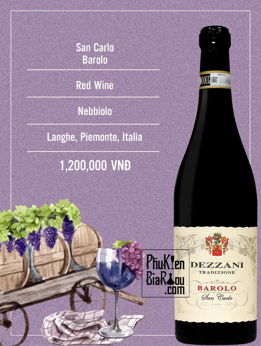 Vang đỏ Dezzani San Carlo Barolo (6 chai/thùng)