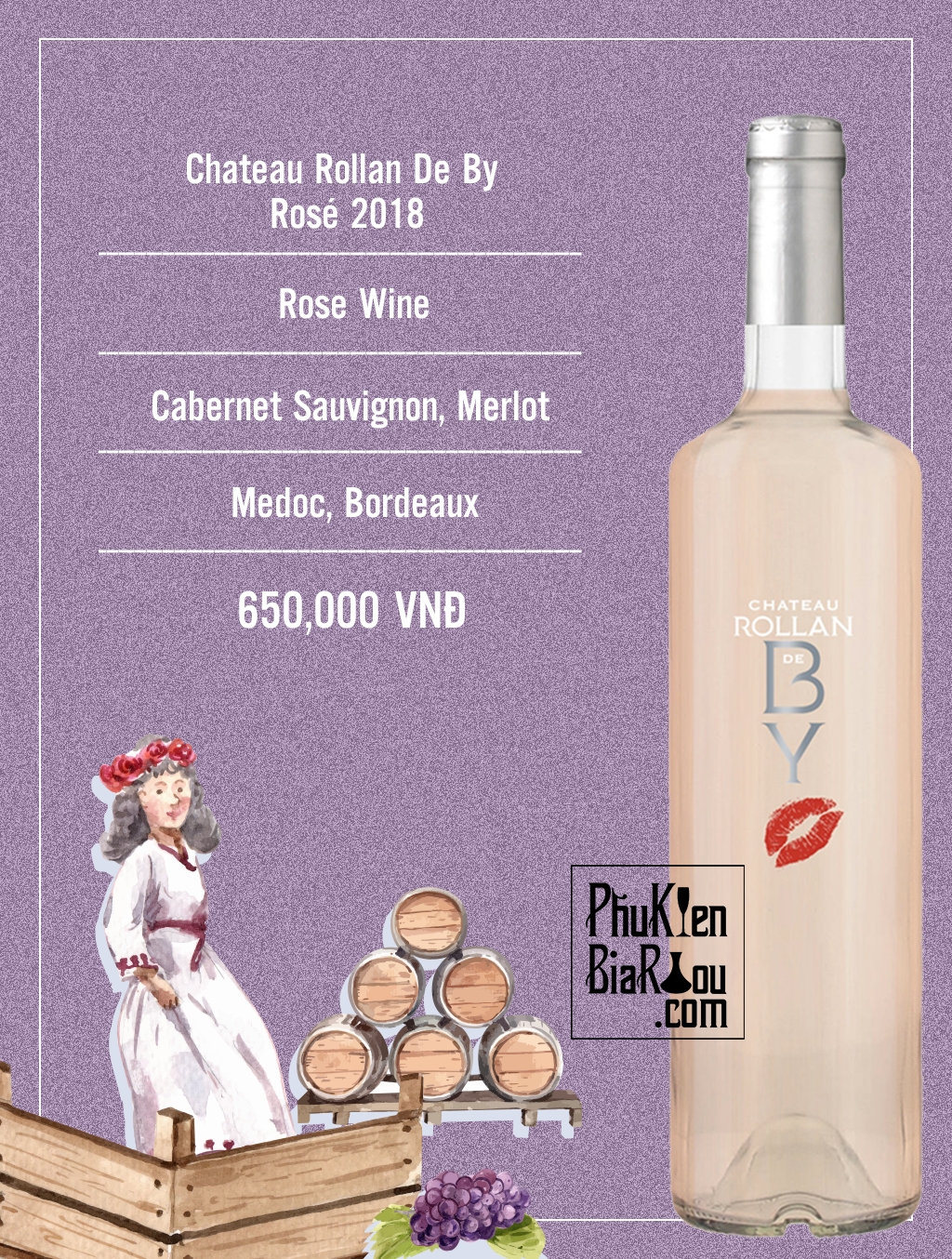 Vang hồng Chateau Rollan De By Rosé (6 chai/thùng)