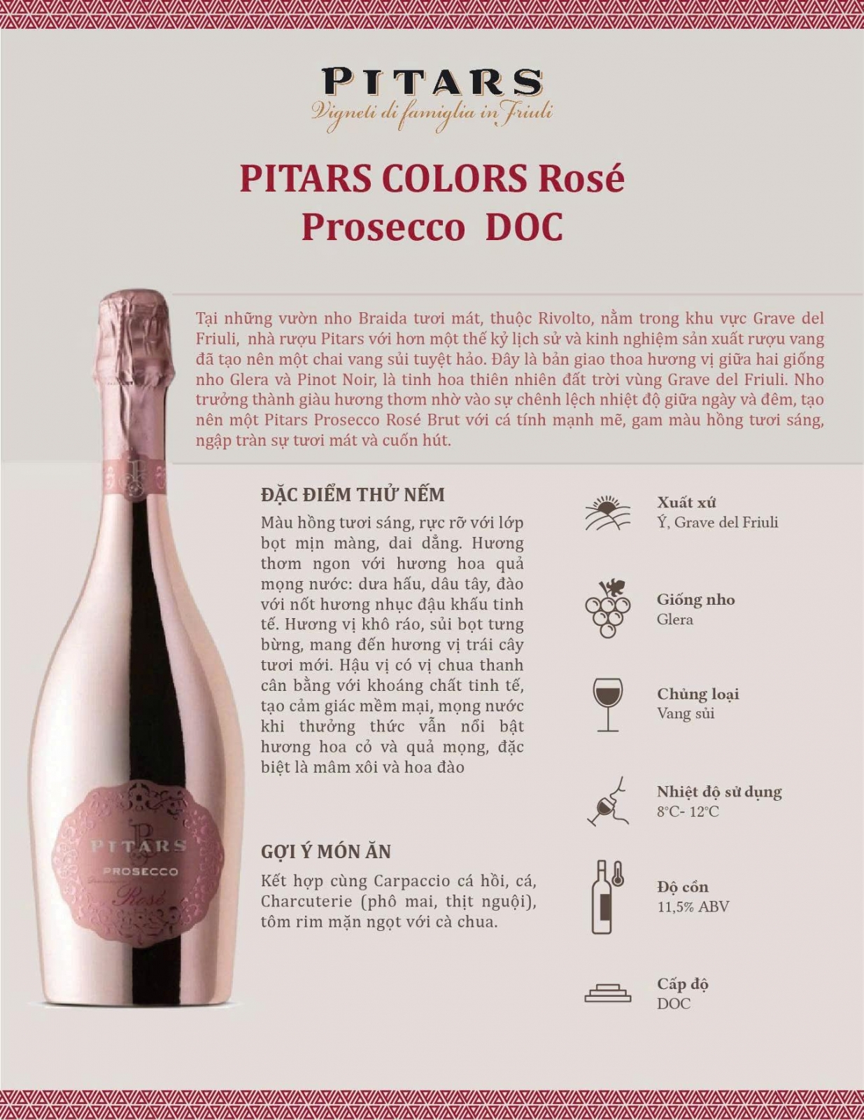 Vang hồng sủi tăm Pitars Prosecco Rose