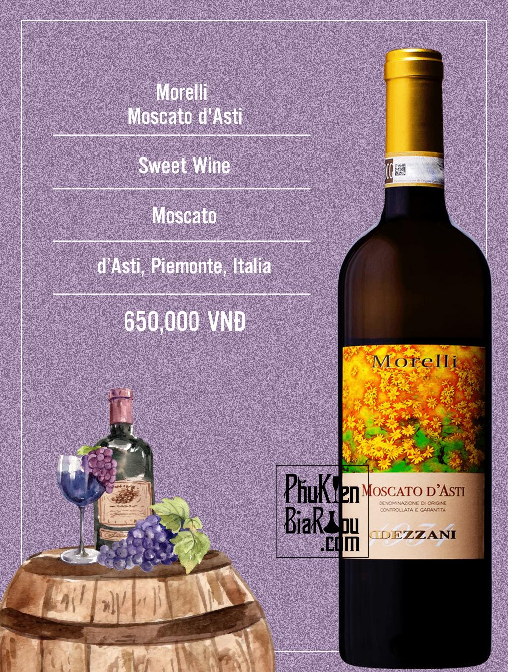 Vang ngọt bán sủi Dezzani Morelli Moscato d’Asti (6 chai/thùng)