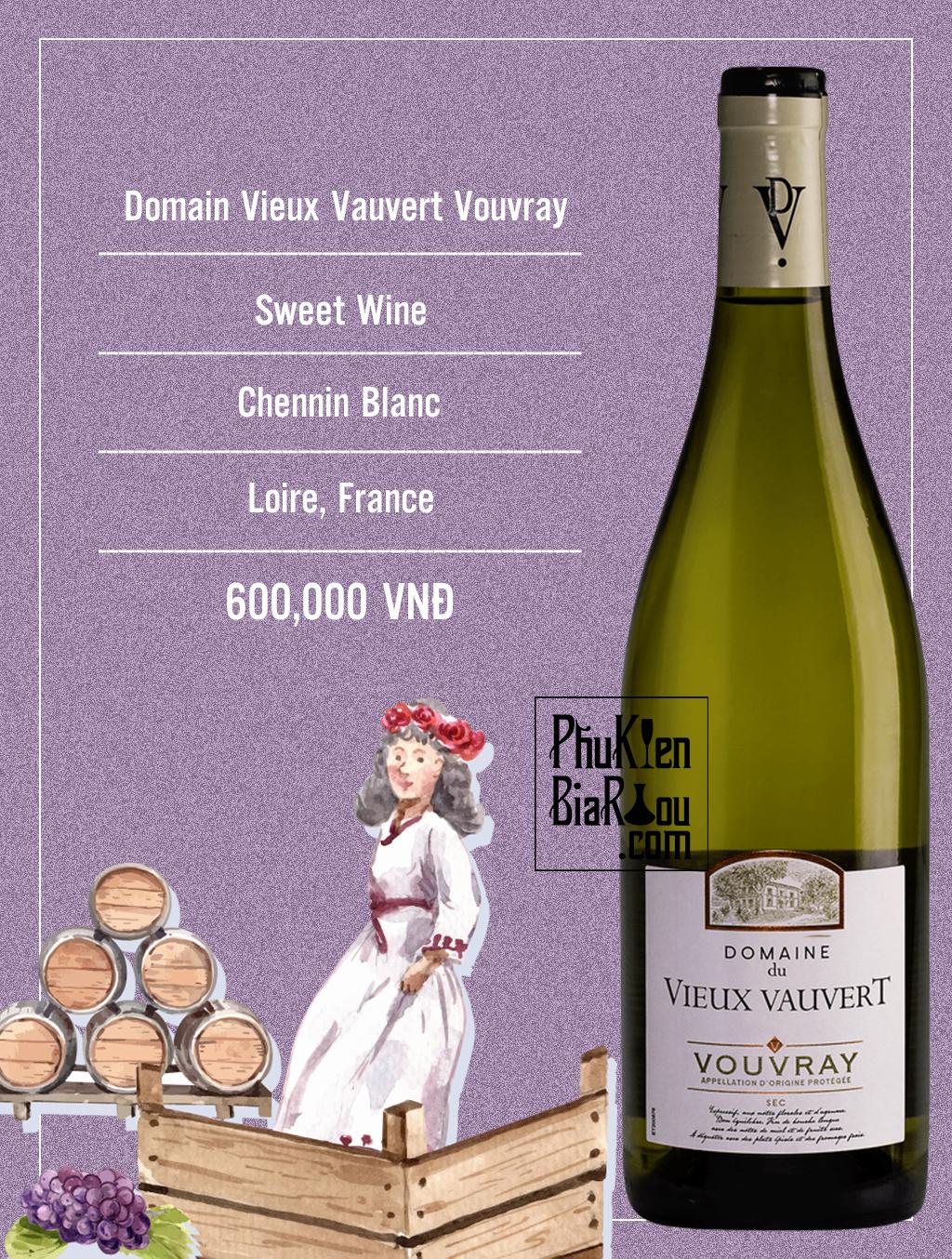 Vang ngọt Domain Vieux Vauvert Vouvray (6 chai/thùng)