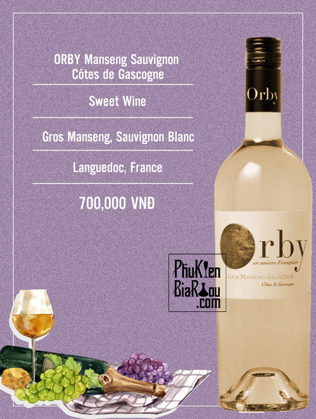 Vang ngọt ORBY Manseng Sauvignon Côtes de Gascogne