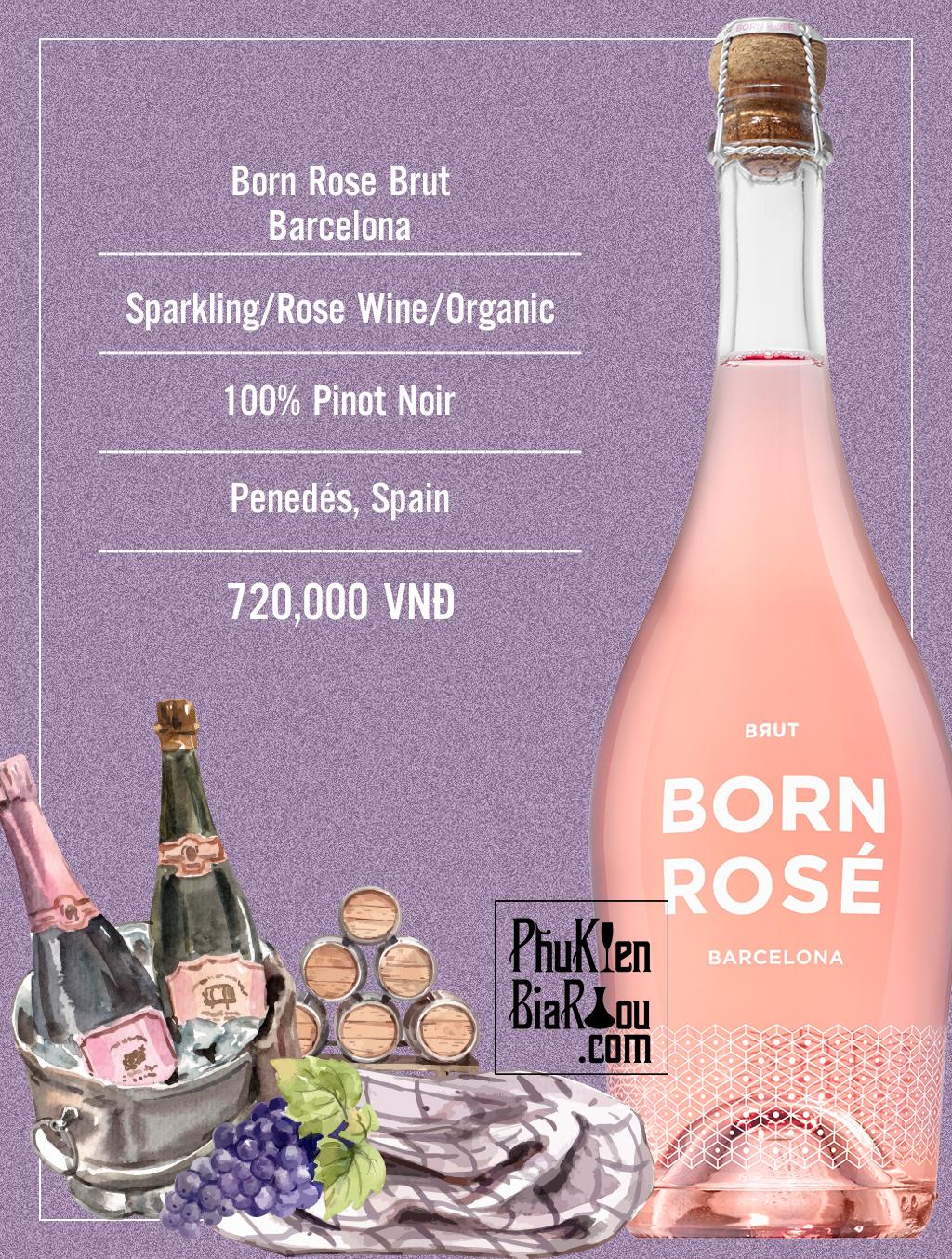 Vang sủi hồng Born Rose Barcelona (6 chai/thùng)