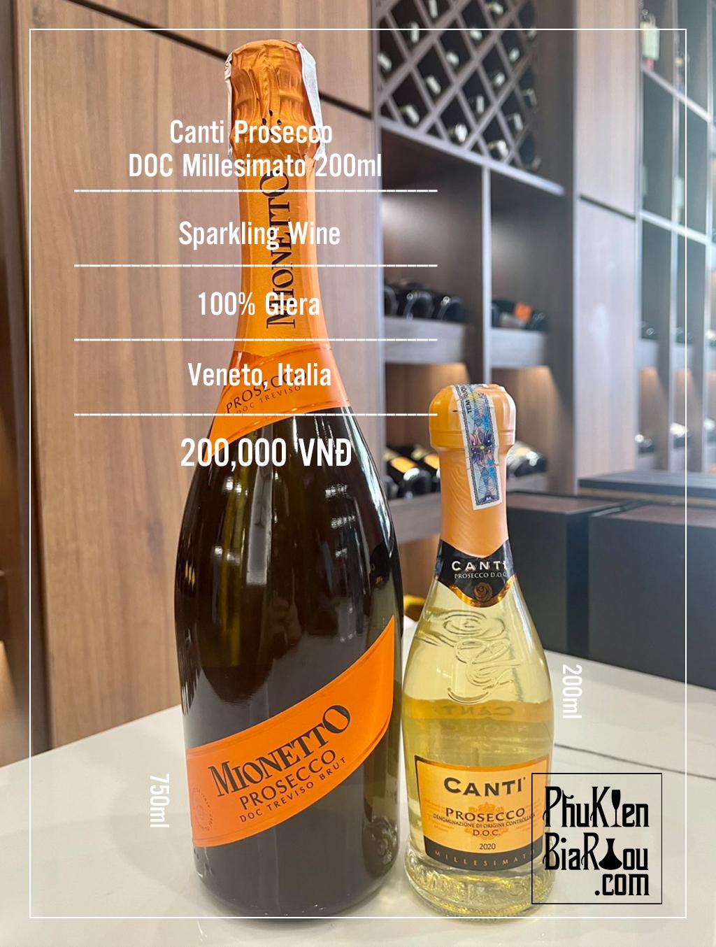 Vang sủi tăm Canti Prosecco DOC Millesimato 200ml (24 chai/thùng)