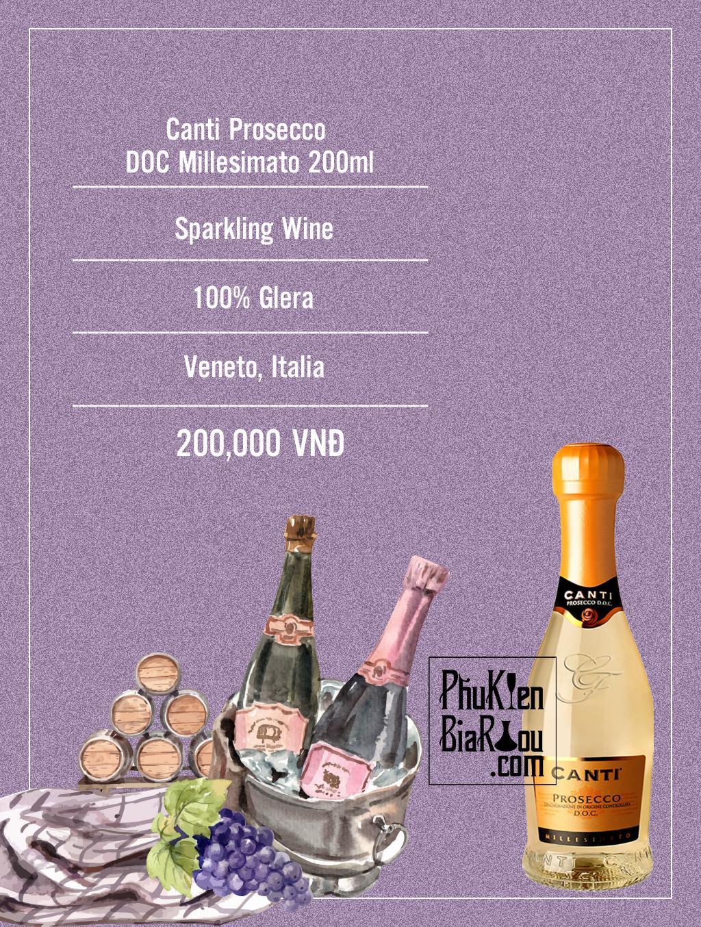 Vang sủi tăm Canti Prosecco DOC Millesimato 200ml (24 chai/thùng)