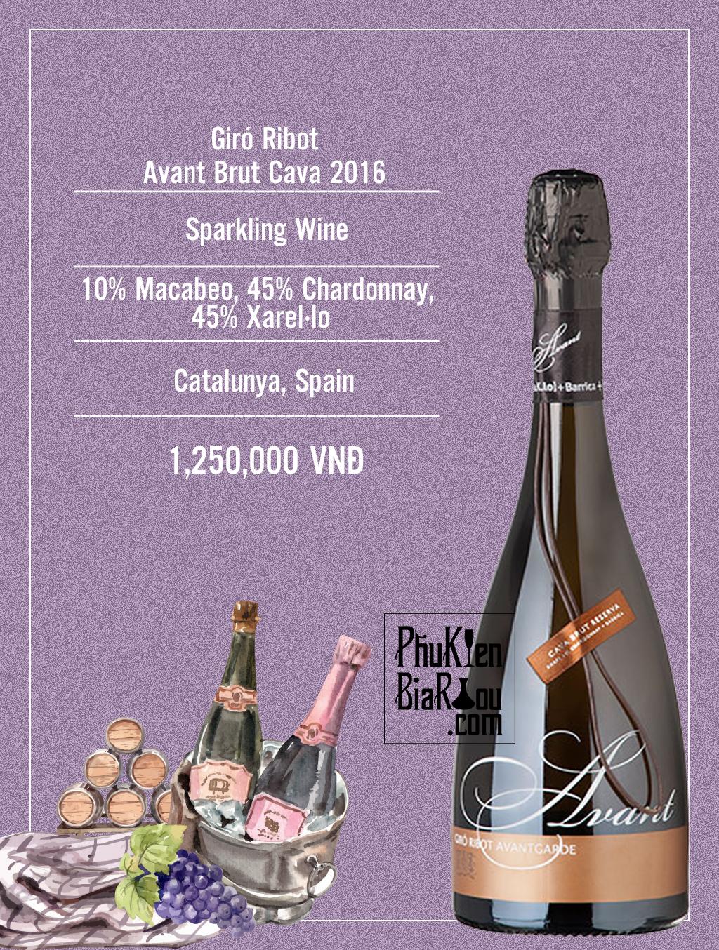 Vang sủi tăm Giró Ribot Avant Brut Cava 2016