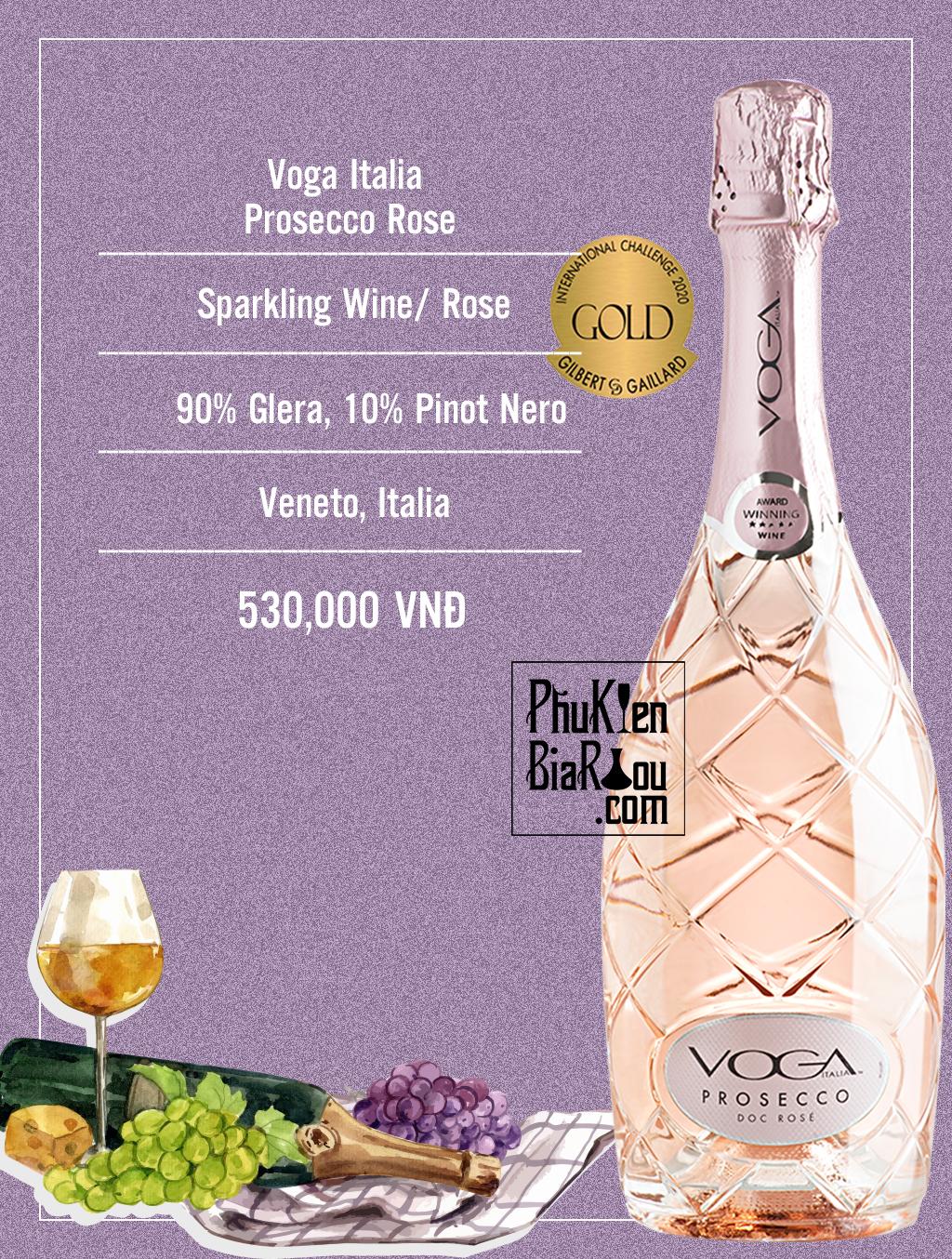 Vang sủi tăm hồng Voga Italia Prosecco (6 chai/thùng)