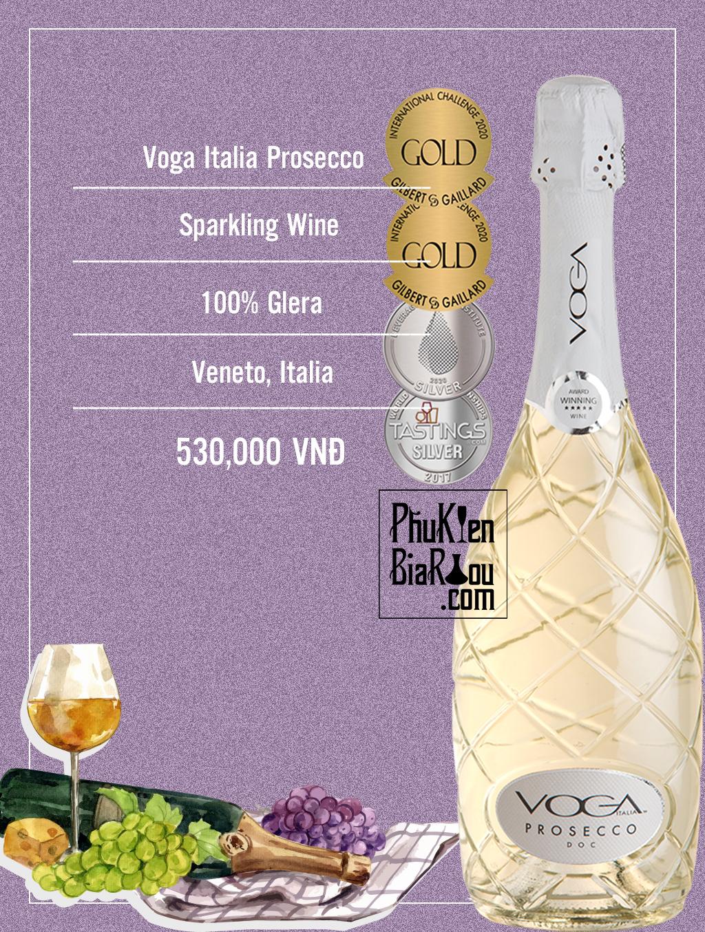 Vang sủi tăm Voga Italia Prosecco Brut (6 chai/thùng)