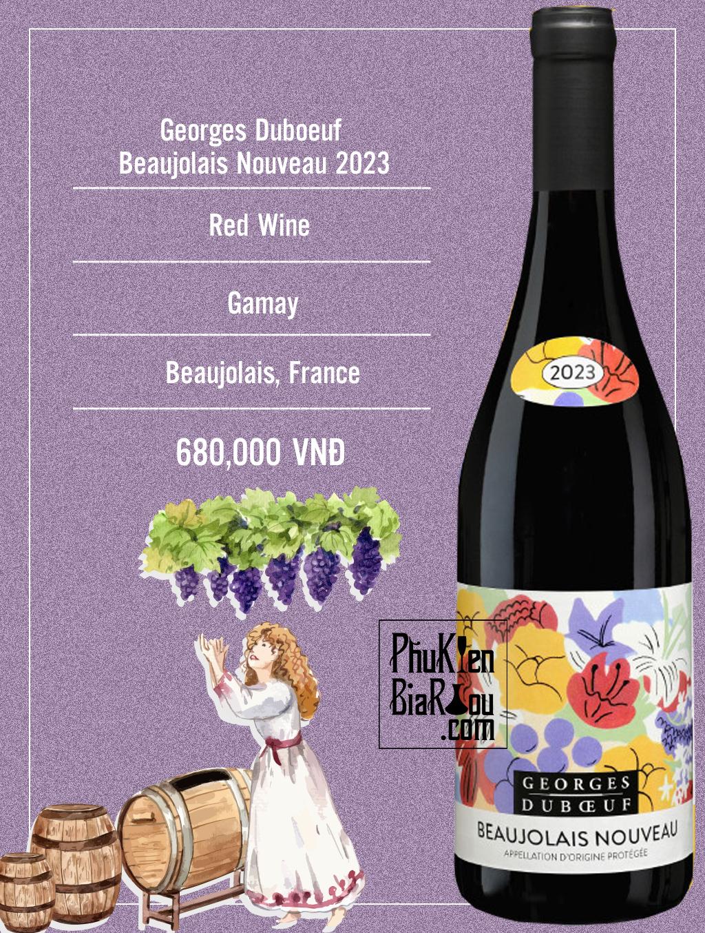 Vang tươi Georges Duboeuf Beaujolais Nouveau 2023 (12 chai/ thùng)