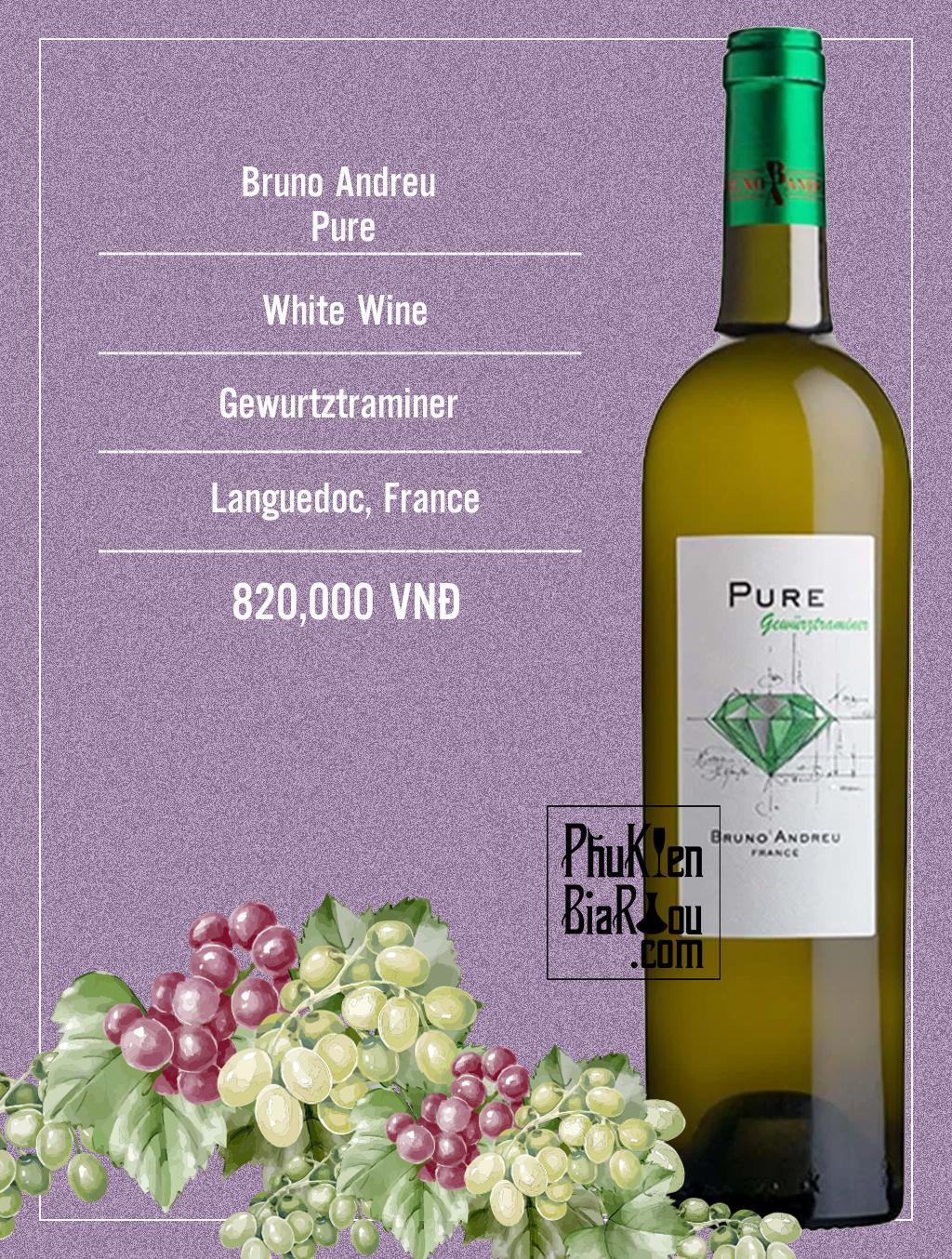 Vang trắng Bruno Andreu Pure Gewurtztraminer (6 chai/thùng)