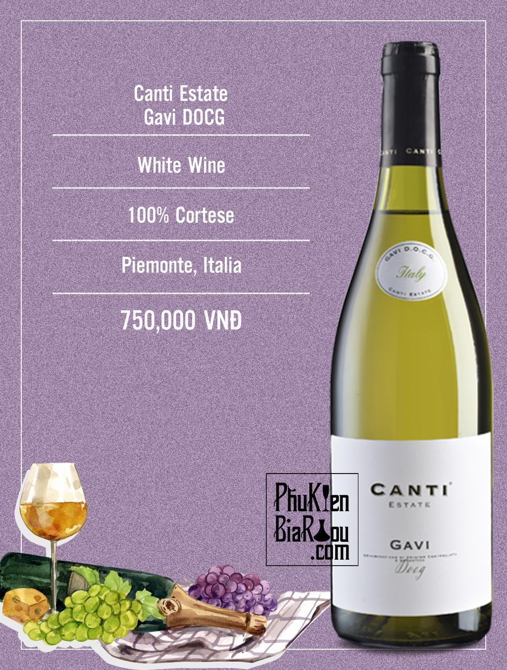 Vang trắng Canti Estate Gavi DOCG (6 chai/thùng)