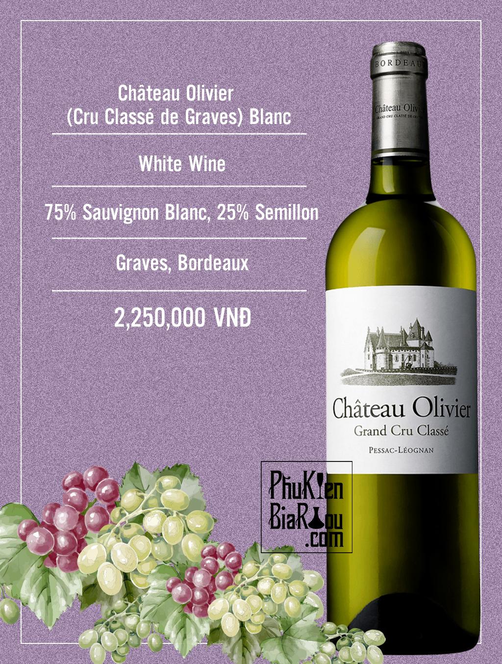 Vang trắng Château Olivier (Cru Classé de Graves) Blanc (6 chai/thùng)