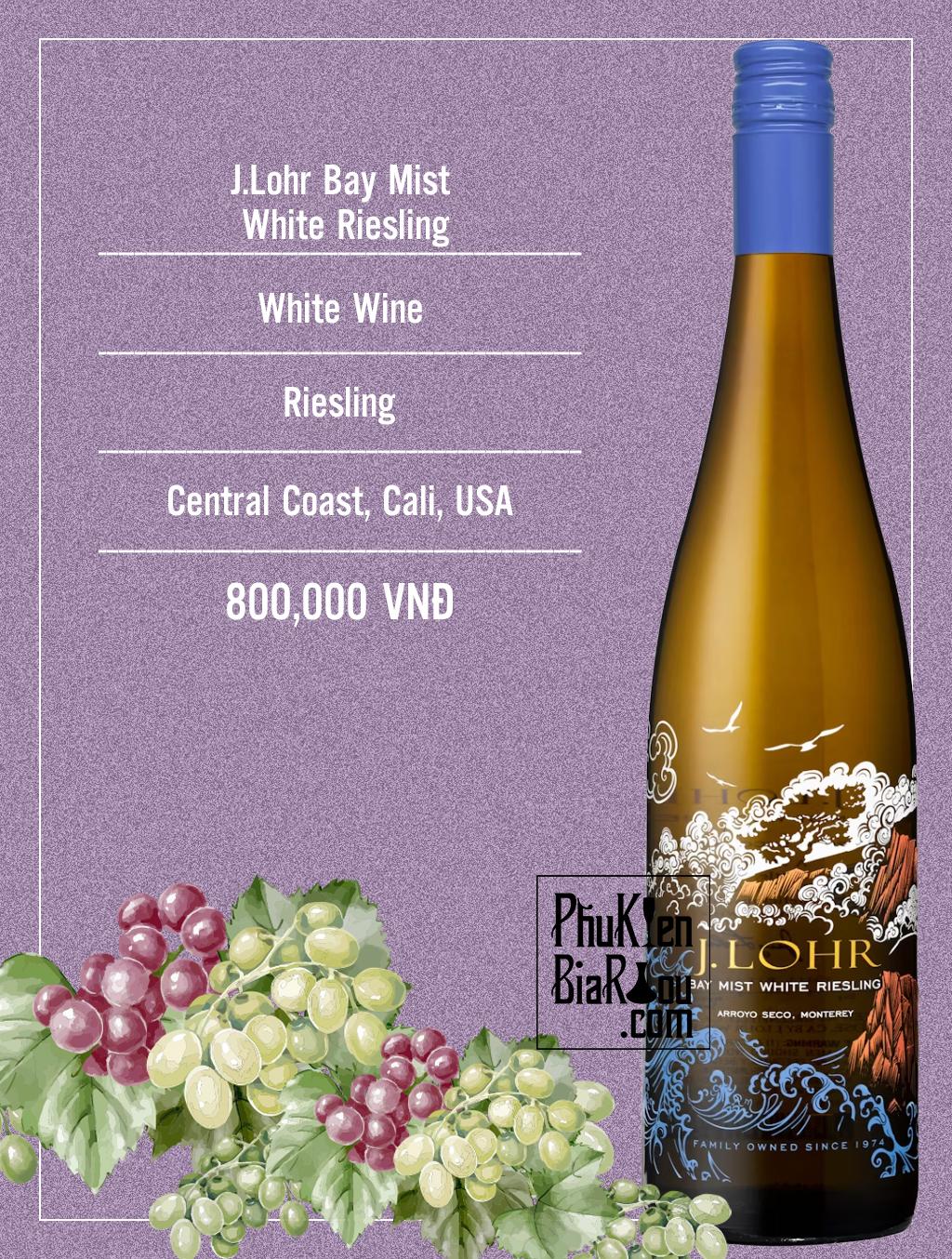 Vang trắng J.Lohr Bay Mist White Riesling (6 chai/thùng)