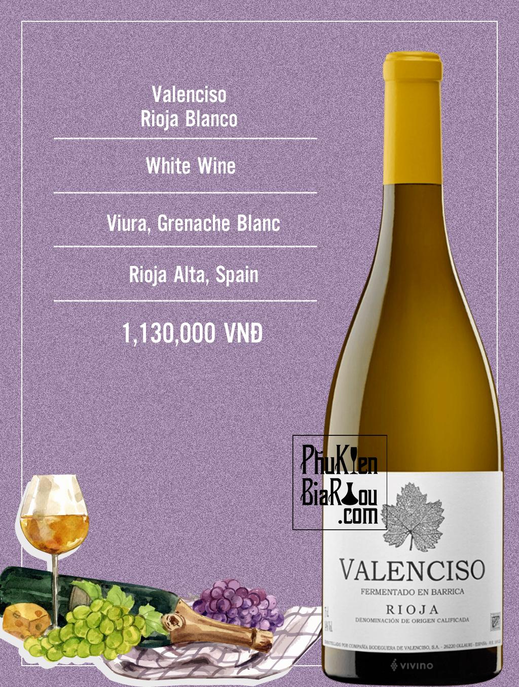 Vang trắng Valenciso Rioja Blanco (6 chai/thùng)