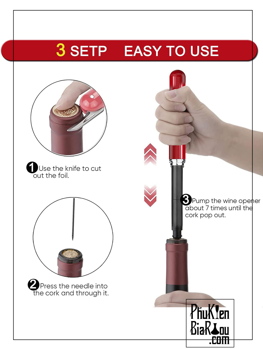 Air pump wine opener – dụng cụ khui vang bằng áp suất khí